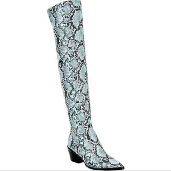 NEW Gianni Bini OTK Alyiraa Boots Paris Blue and Black faux snake print - Picture 1 of 9